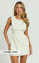 Shay Mini Dress - Ruched Side Tie Back Mini Dress in White